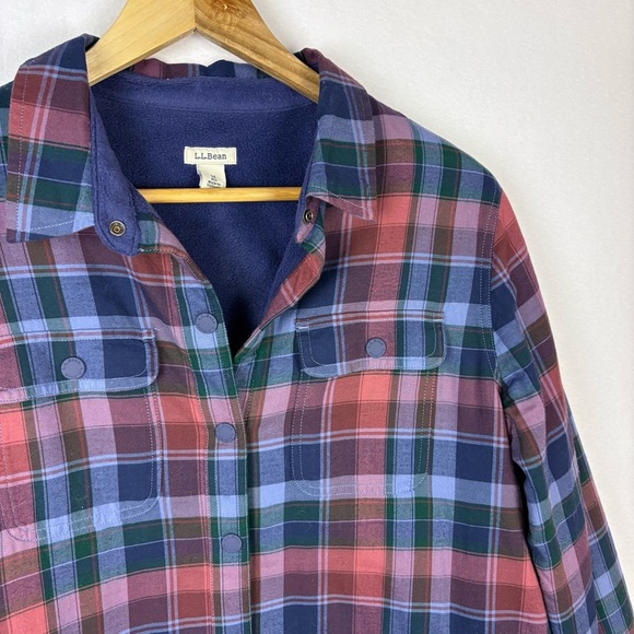 L.L. Bean Fleece Lined Plaid Button Down Shirt Jacket - Picture 6 of 8
